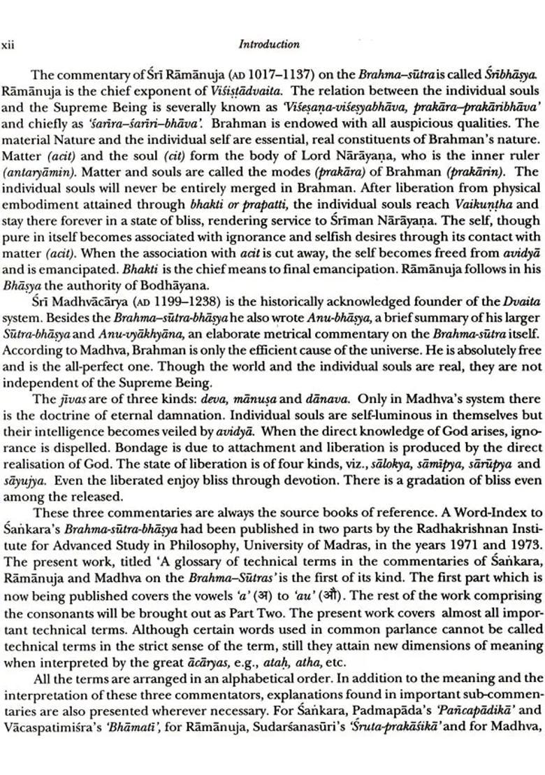 A Glossary of Technical Terms in the Commentaries of Sankara (Shankaracharya), Ramanuja and Madhva on the Brahma-Sutras - Part One - Indya