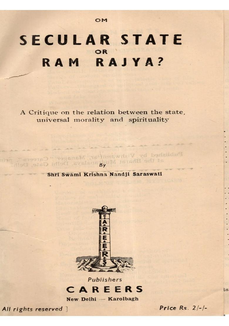 Secular State or Ram Rajya ?- A Critique on the Relation Between the State, Universal Morality and Spirituality (An Old and Rare Book) - Indya