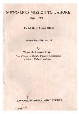 Metcalfeâ€™s Mission to Lahore (1808â€“1809) - An Old and Rare Book