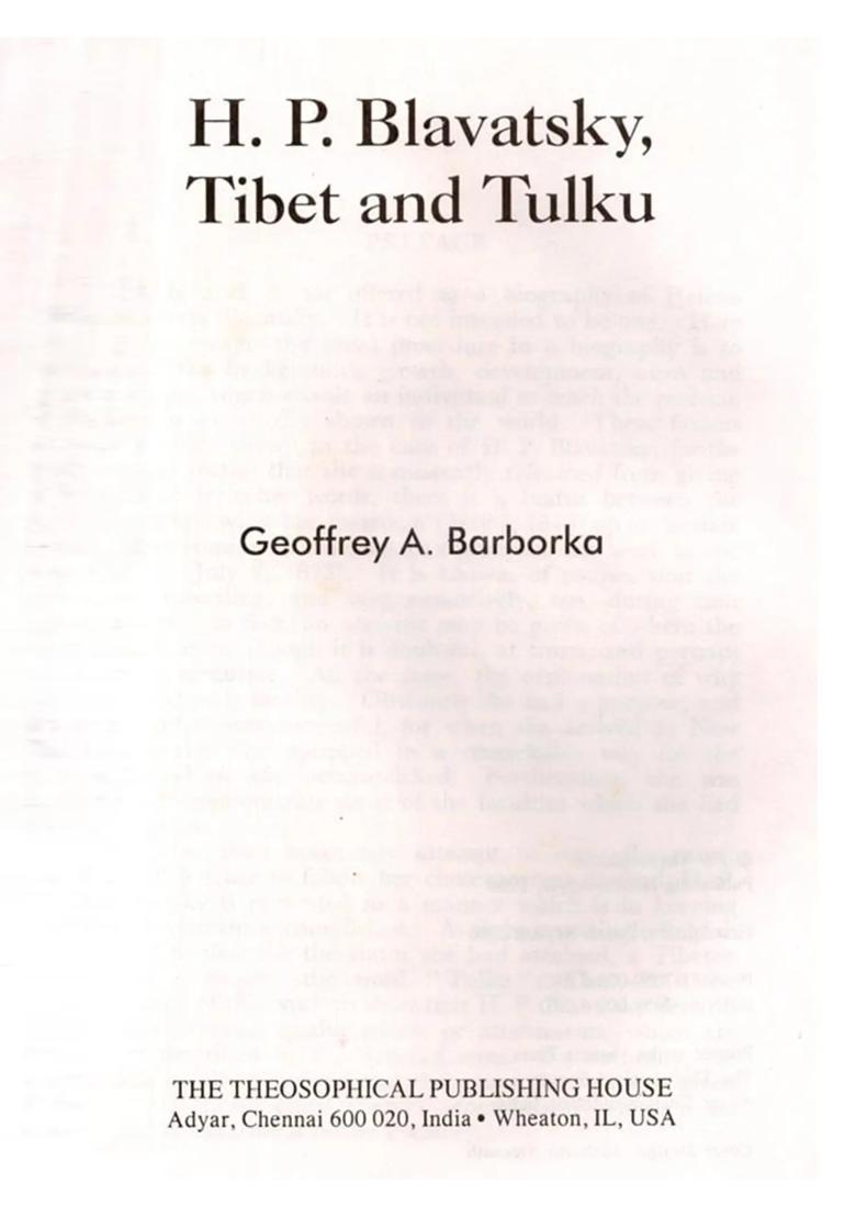 H. P. Blavatsky, Tibet and Tulku - Indya
