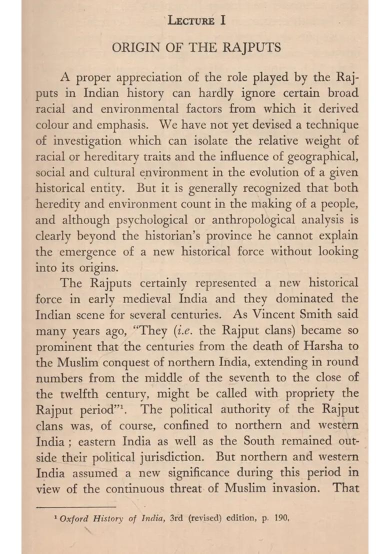 Lectures on Rajput History- Raghunath Prasad Nopany Lectures, Calcutta University- 1960 (An Old and Rare Book) - Indya