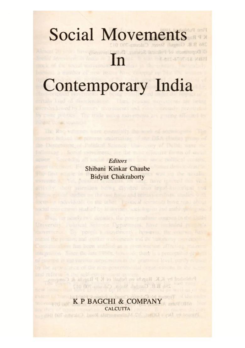 Social Movements in Contemporary India (An Old and Rare Book) - Indya