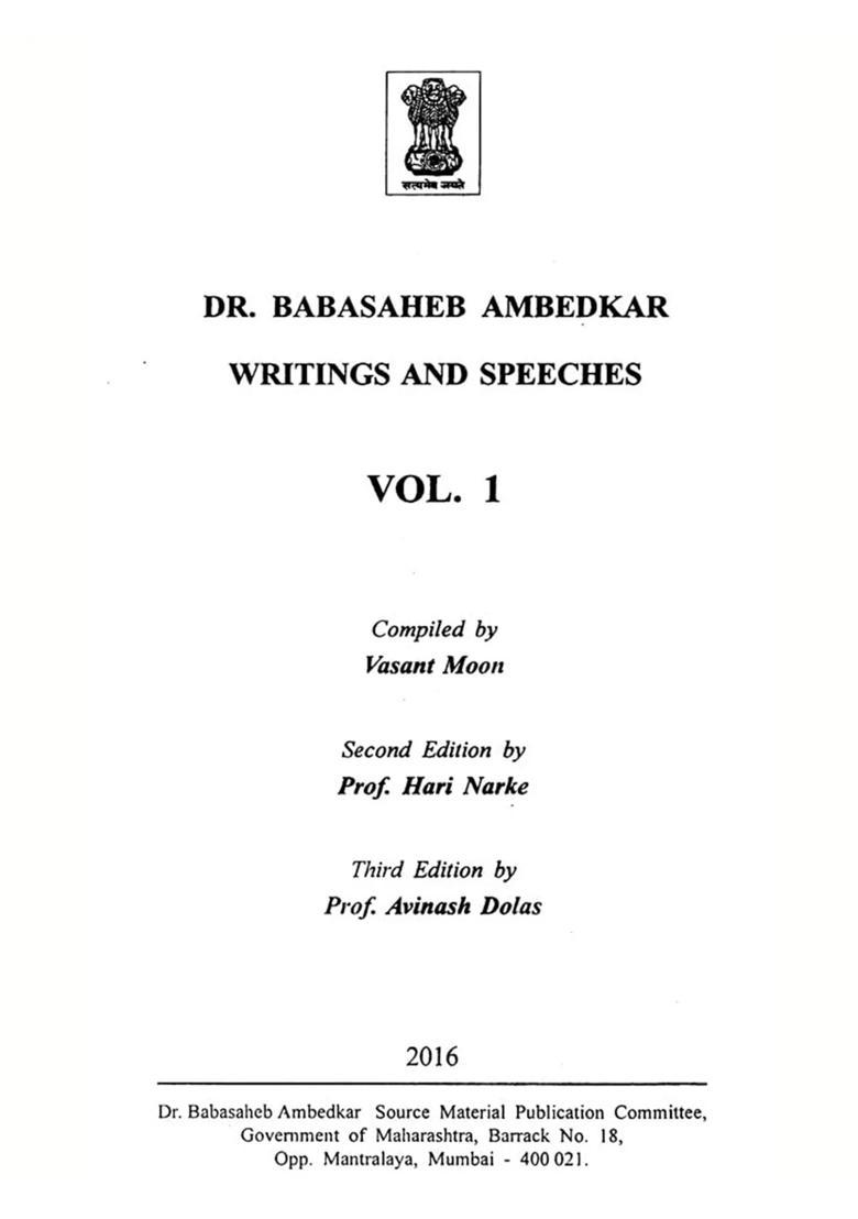 Dr. Babasaheb Ambedkar Writings and Speeches (Vol.1) - Indya