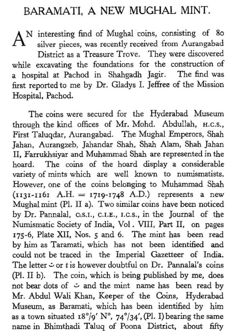 Baramati: A New Mughal Mint: Numismatic Series Nol. 1 - Indya