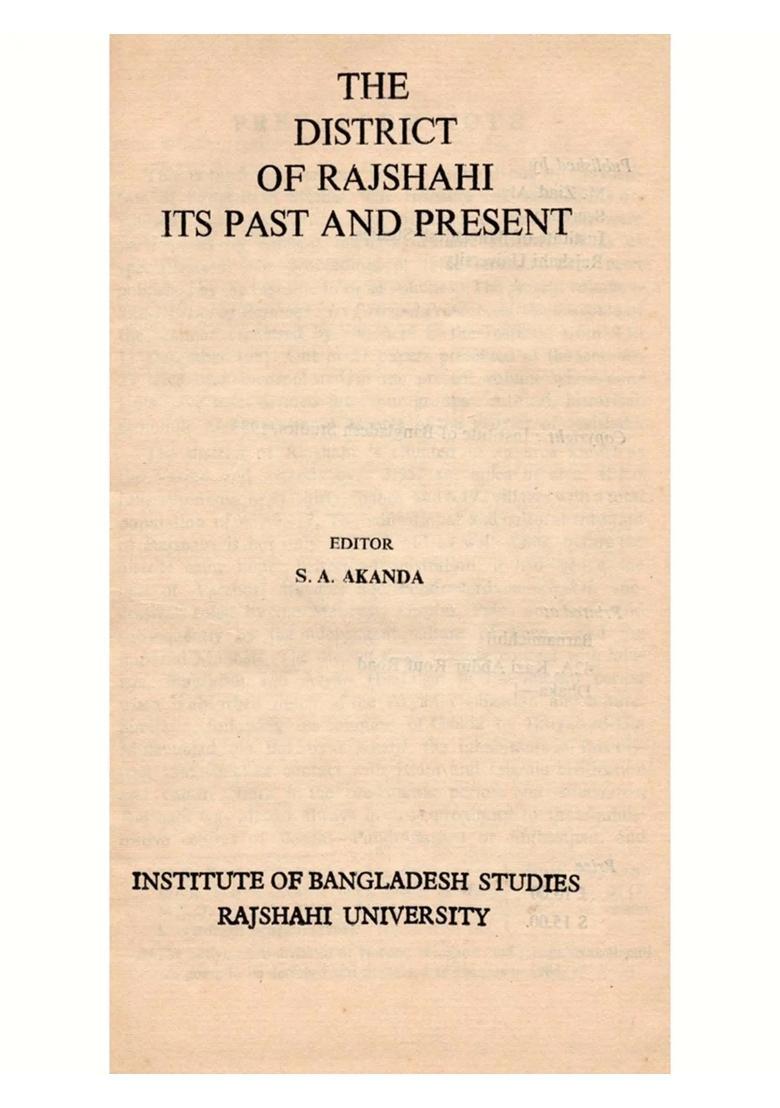 The District of Rajshahi Its Past and Present (An Old and Rare Book) - Indya