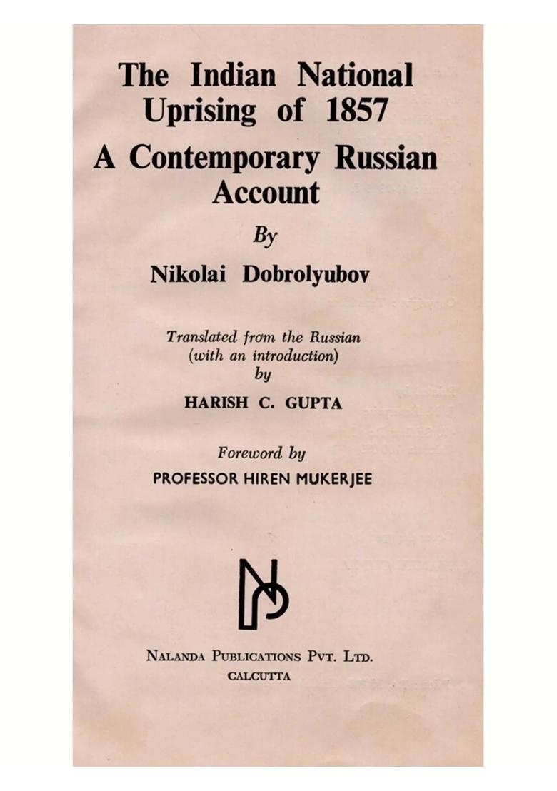 The Indian National Uprising of 1857- A Contemporary Russian Account (An Old and Rare Book) - Indya