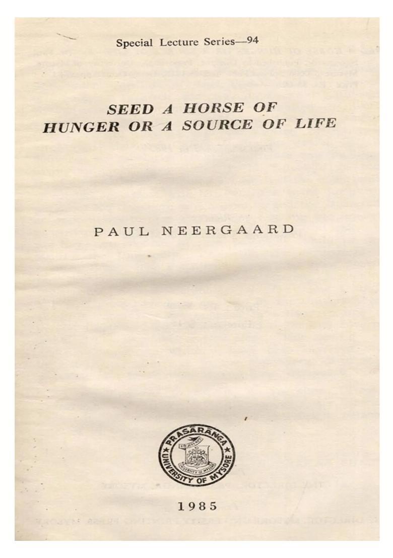 Seed a Horse of Hunger or a Source of Life (An Old and Rare Book) - Indya