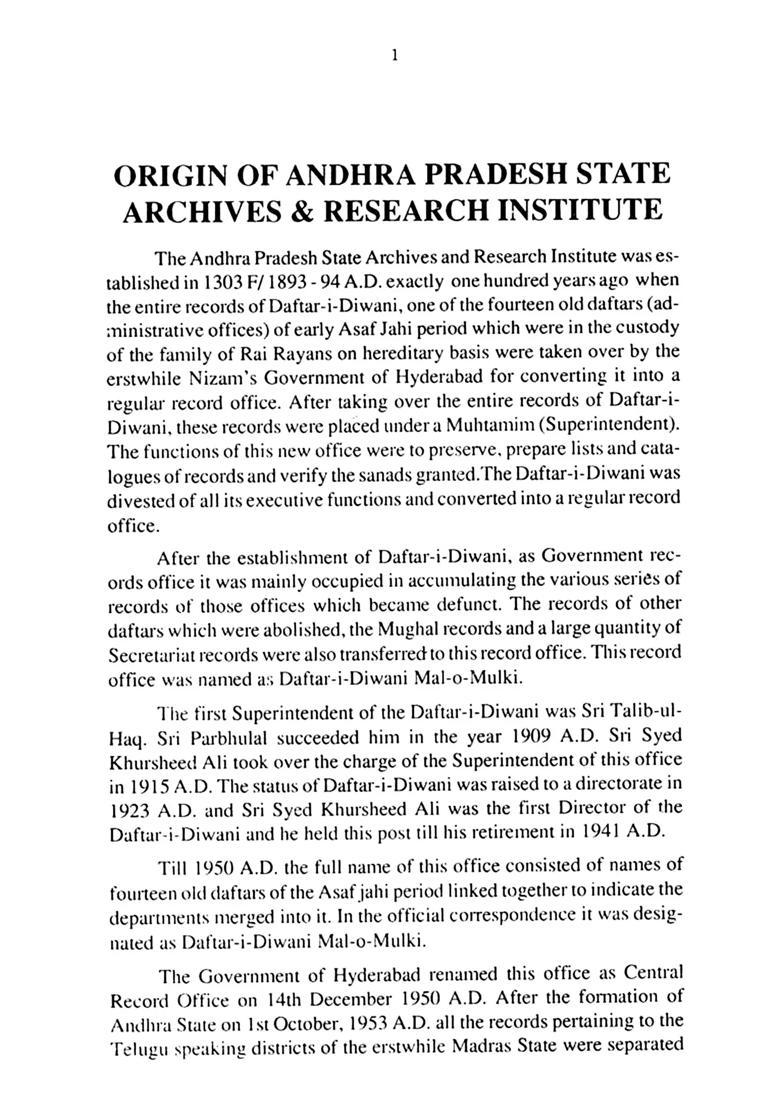 A Guide to Persian and Urdu Records Preserved in Andhra Pradesh State Archives and Research Institute - Indya