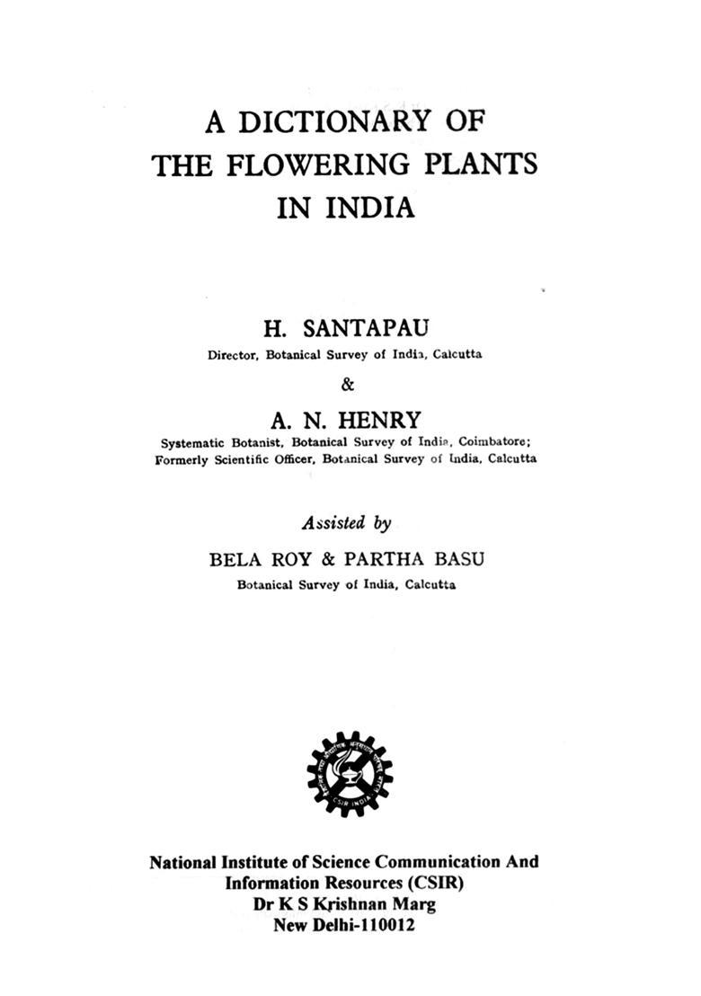 A Dictionary of the Flowering Plants in India - Indya