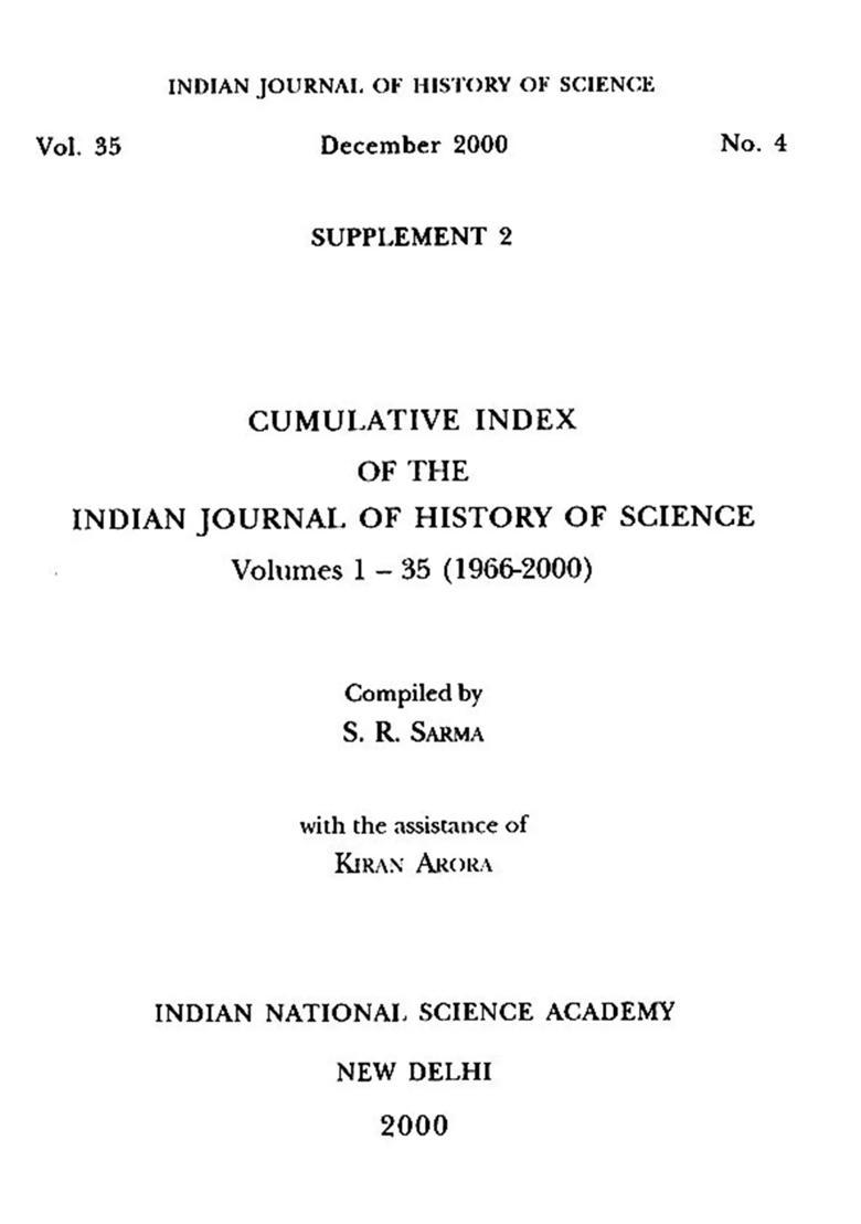 Cumulative Index of The Indian Journal of History of Science Volumes 1-35 (1966-2000) - Indya