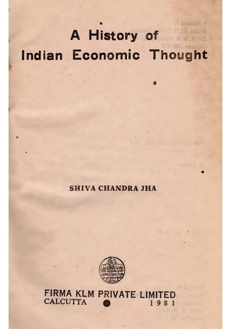 A History of Indian Economic Thought (An Old and Rare Book) - Indya
