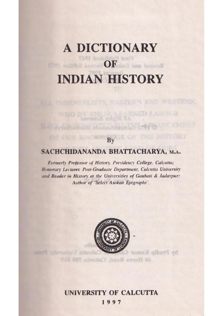 A Dictionary of Indian History (An Old and Rare Book) - Indya