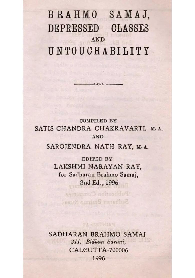 Brahmo Samaj, Depressed Classes and Untouchability - Indya