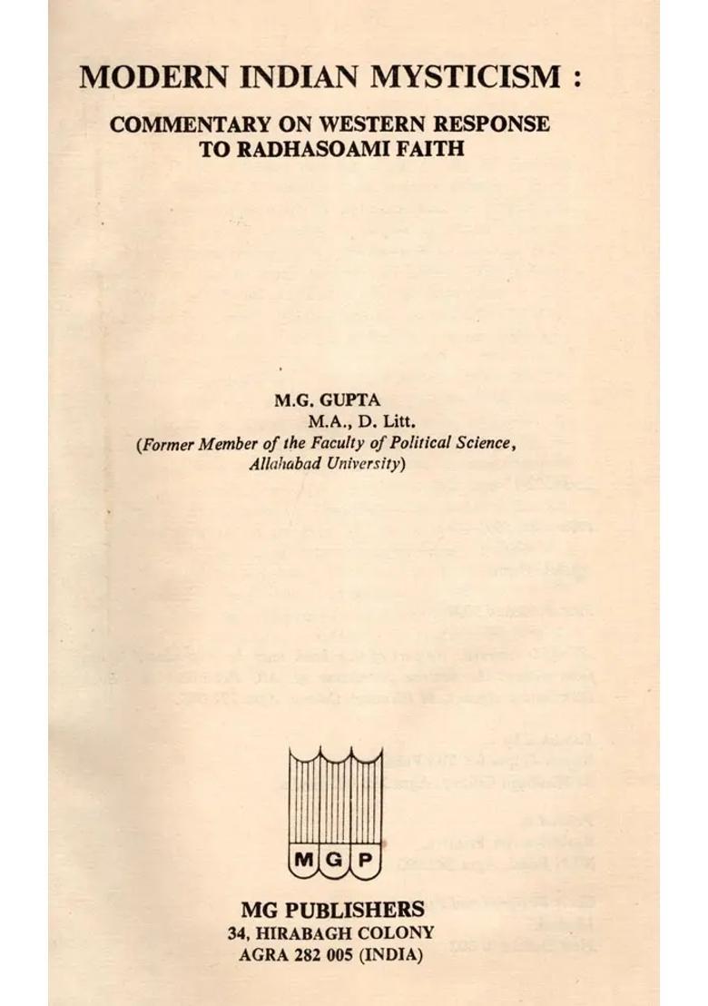Modern Indian Mysticism: Commentary on Western Response to Radhasoami Faith (An Old and Rare Book) - Indya