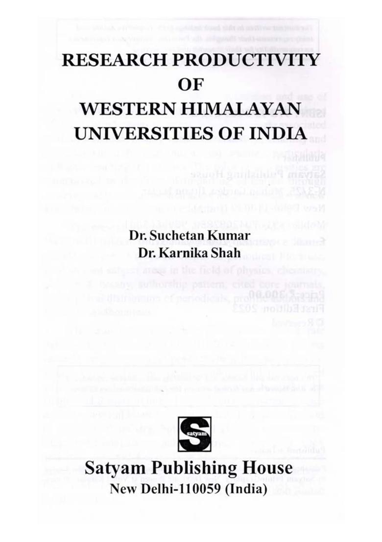 Research Productivity of Western Himalayan Universities of India - Indya