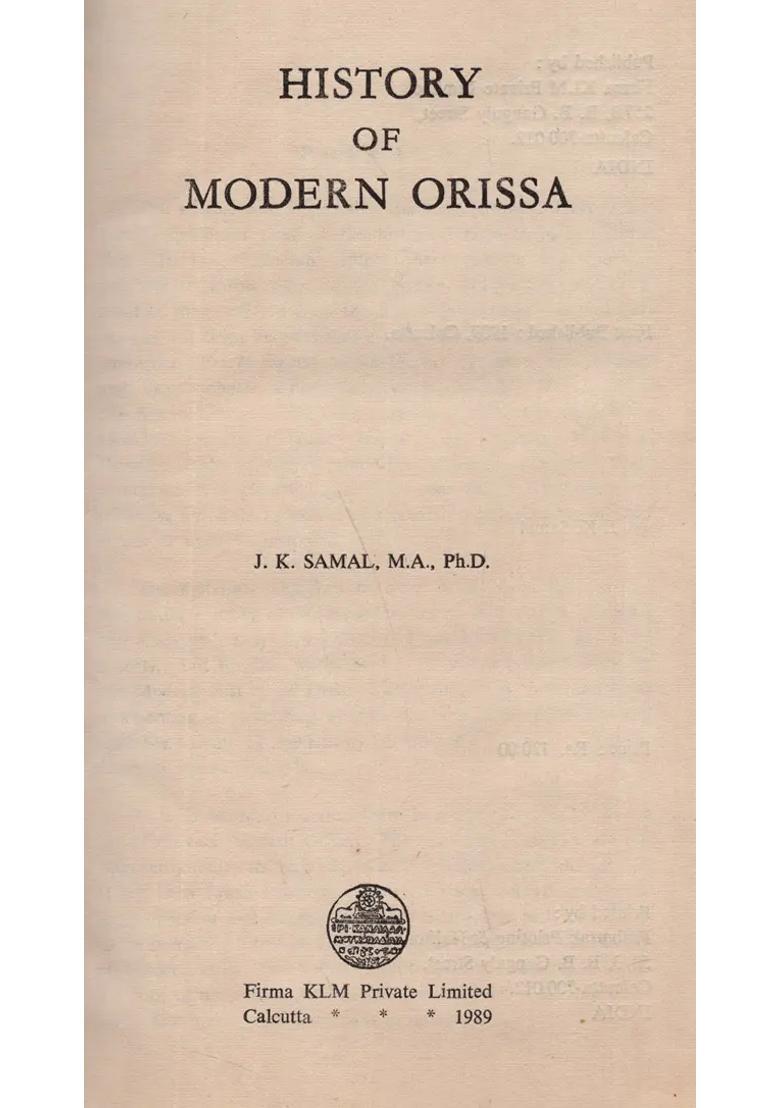 History of Modern Orissa (An Old and Rare Book) - Indya