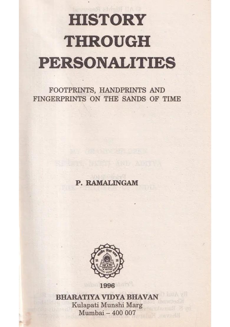 History Through Personalities: Footprints Handprints Fingerprints on the Sands of Time (An Old and Rare Book) - Indya