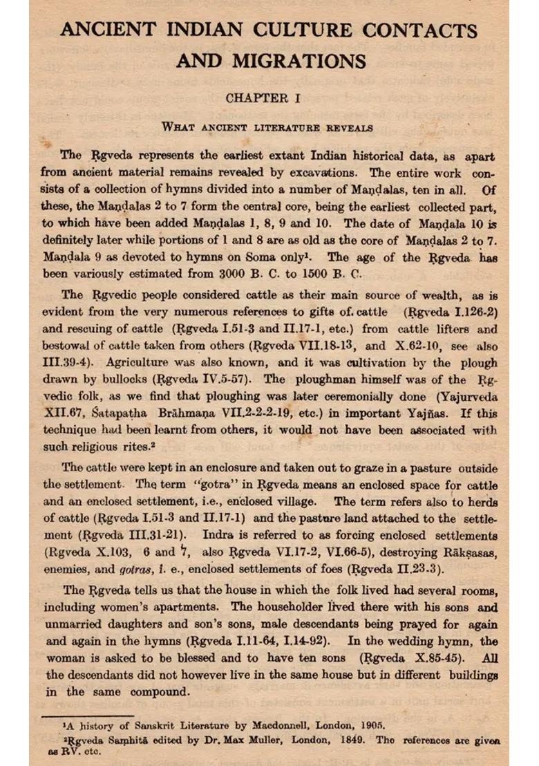 The Ancient Indian Culture Contacts and Migrations (An Old and Rare Book) - Indya