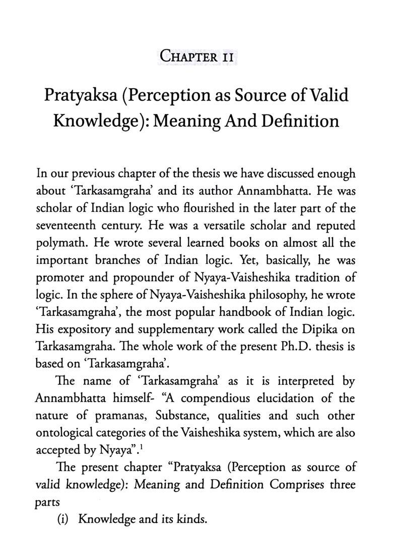 The Concept of Perception in the Light of Tarkasangraha - Indya