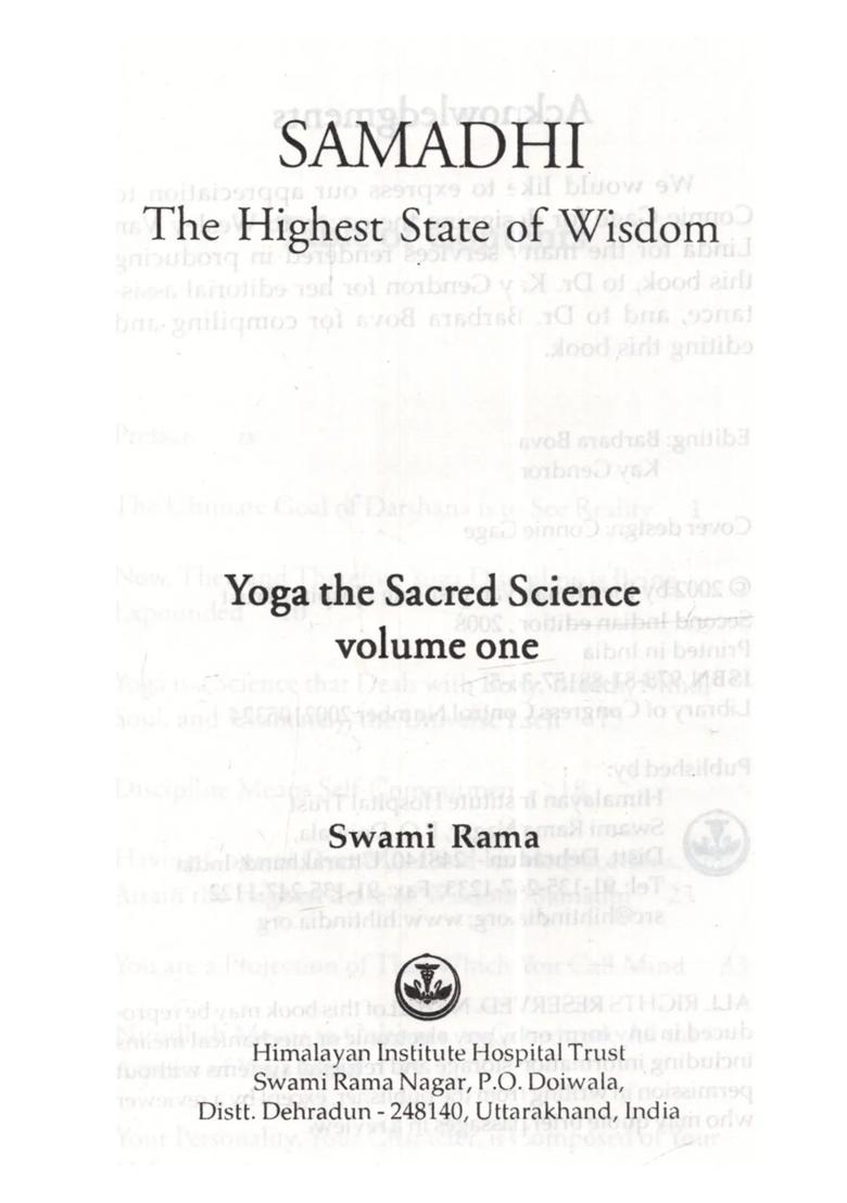 Samadhi the Highest State of Wisdom Sadi- Yoga the Sacred Science (Set of 2 Volumes) - Indya