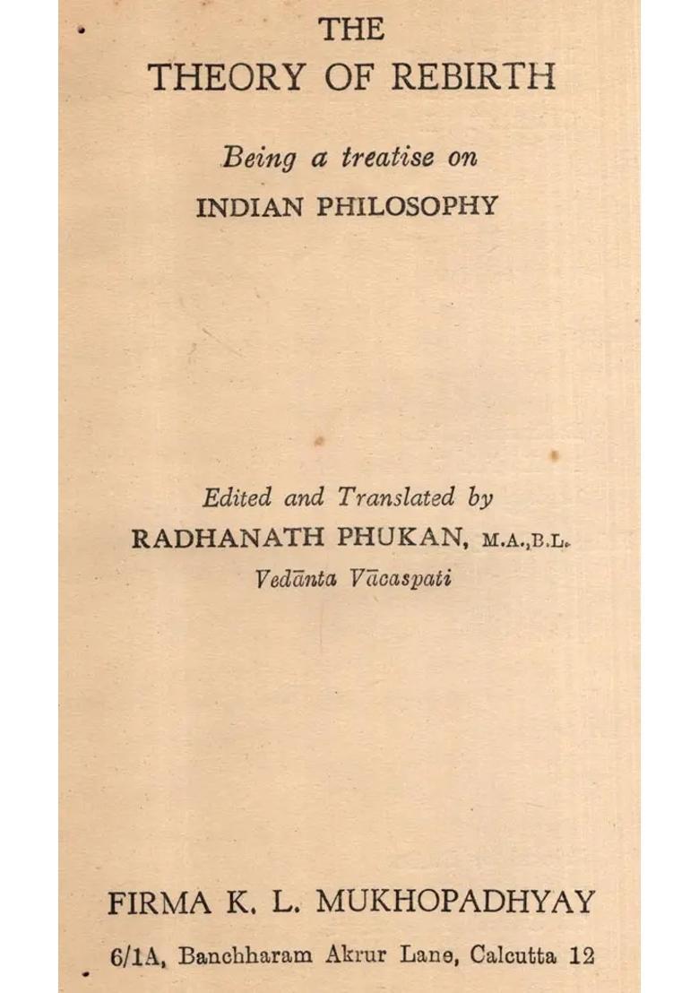 The Theory of Rebirth- Being a Treatise on Indian Philosophy (An Old and Rare Book) - Indya