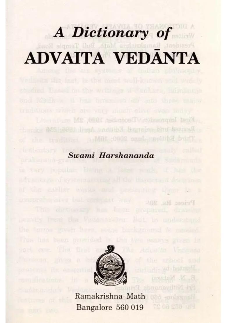 A Dictionary Of Advaita Vedanta - Indya