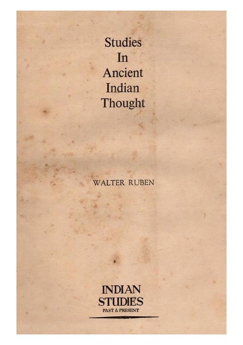 Studies in Ancient Indian Thought (An Old and Rare Book) - Indya