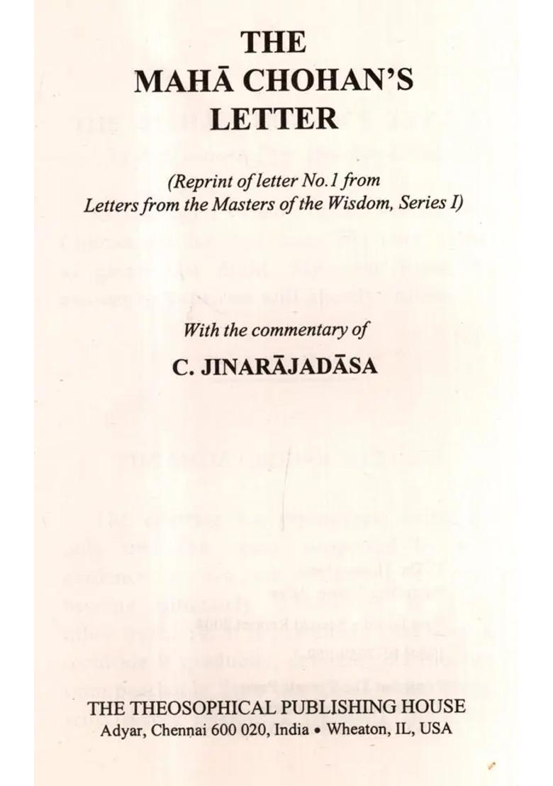 The Maha Chohans Letter (Reprint of letter No 1 from Letters from the Masters of the Wisdom, Series I) - Indya