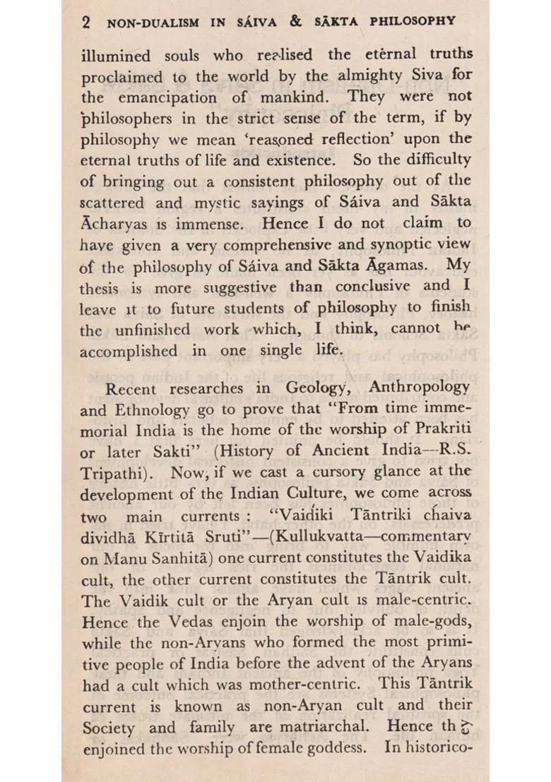 Non- Dualism in Saiva and Sakta Philosophy (An Old and Rare Book - Indya
