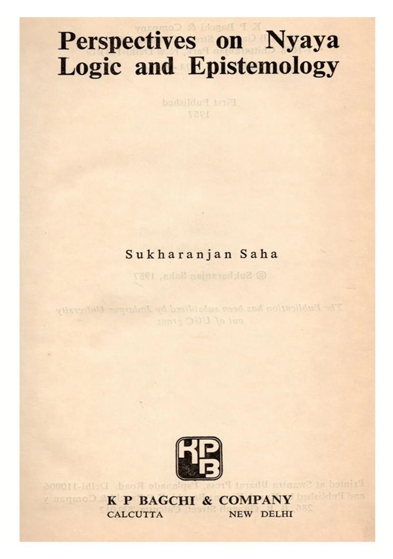 Perspectives on Nyaya Logic and Epistemology (An Old and Rare Book) - Indya
