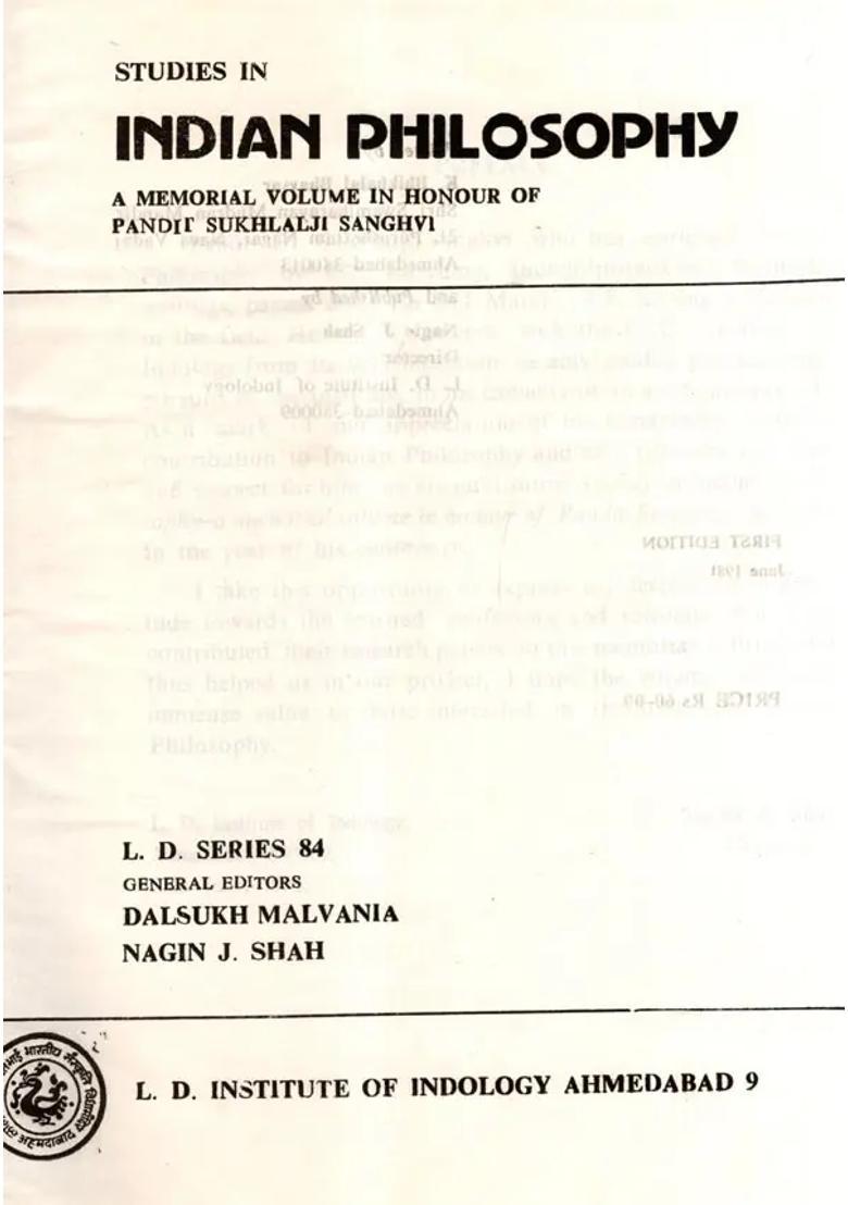 Studies in Indian Philosophy- A Memorial Volume in Honour of Pandit Sukhlalji Sanghvi (An Old and Rare Book) - Indya
