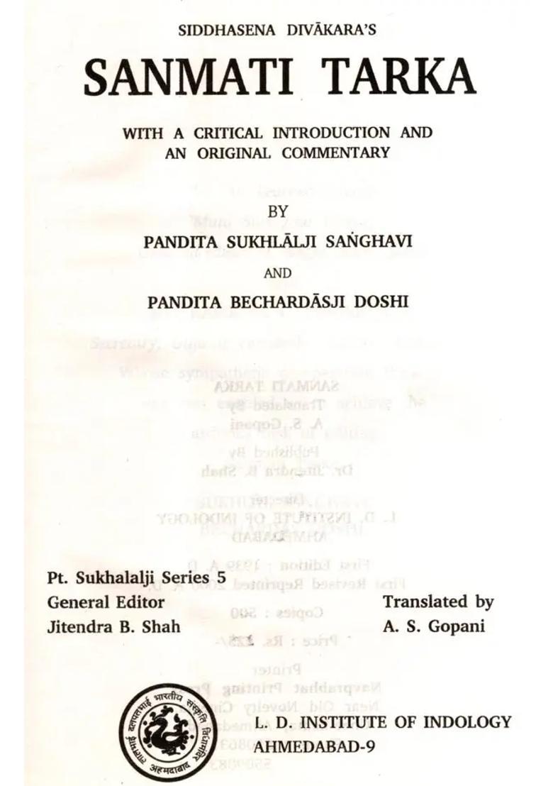 Siddhasena Divakaras- Sanmati Tarka (With a Critical Introduction and an Original Commentary) - Indya