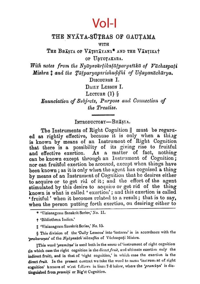 The Nyaya-Sutras of Gautama With the Bhasya Of Vatsyayana And The Vartika of Uddyotakara ( Set of 4 Volumes) - Indya