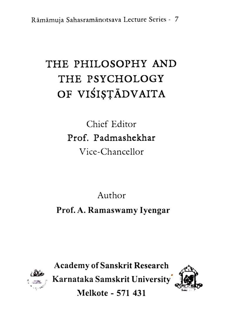 The Philosophy and the Psychology of Vishishtadvaita - Indya