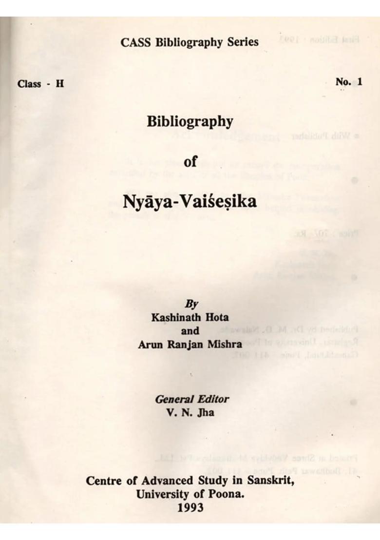 Bibliography of Nyaya-Vaisesika (An Old and Rare Book) - Indya