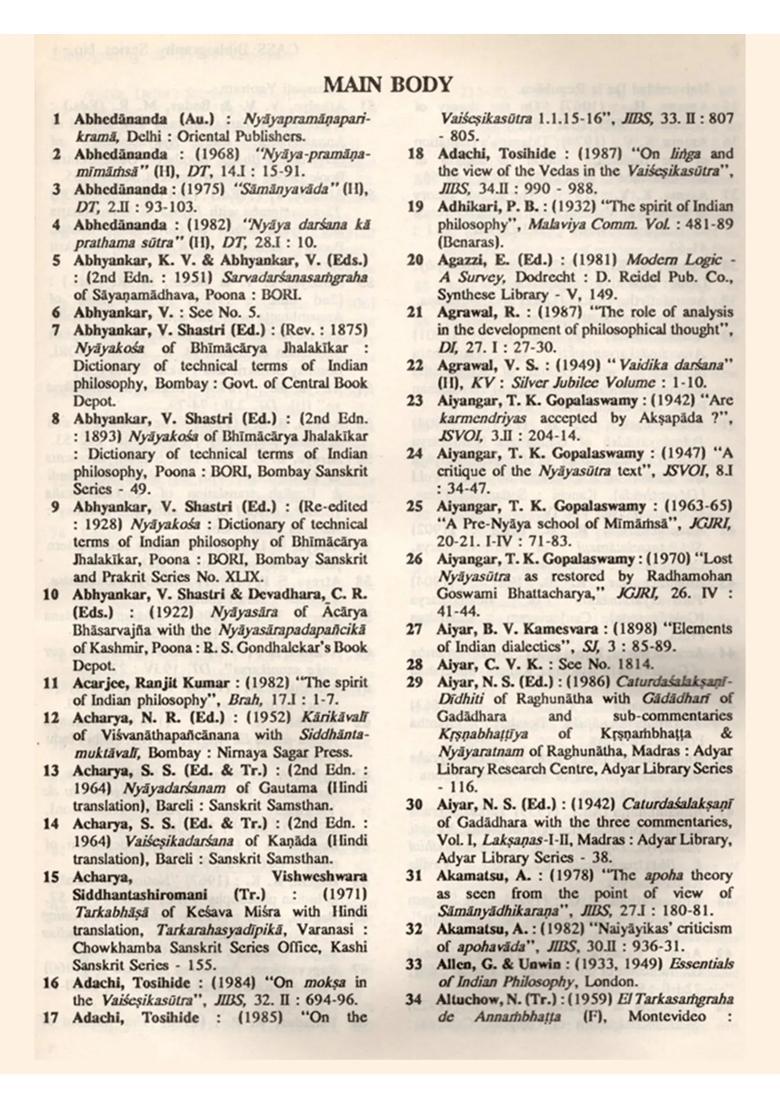 Bibliography of Nyaya-Vaisesika (An Old and Rare Book) - Indya