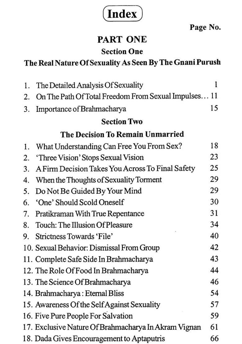 Brahmacharya Celibacy (Attained With Understanding) - Indya
