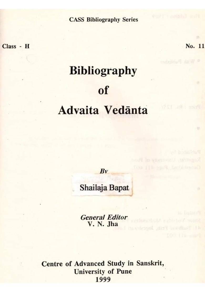 Bibliography of Advaita Vedanta (An Old and Rare Book) - Indya