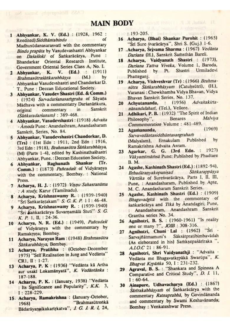 Bibliography of Advaita Vedanta (An Old and Rare Book) - Indya