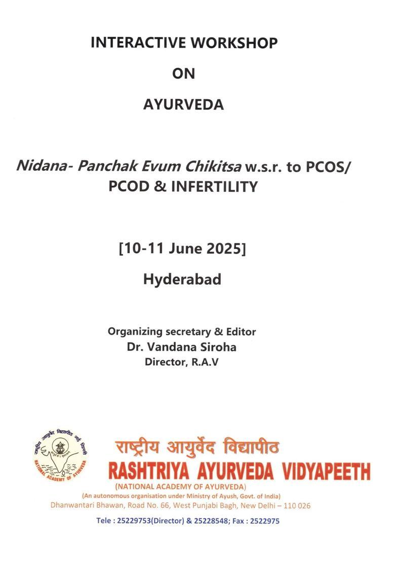 Interactive Workshop on PCOS, PCOD Infertility On 10th11th June 2025 at the National Institute for Micro, Small Medium Enterprises, Hyderabad (Andhra Pradesh) - Indya