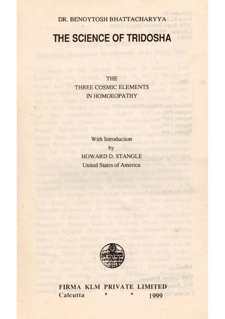 Tridosha and Homoeopathy (An Old and Rare Book) - Indya