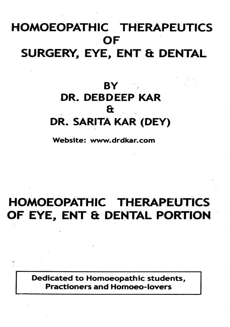 Homoeopathic Therapeutics of Surgery, Eye, Ent Dental - Indya