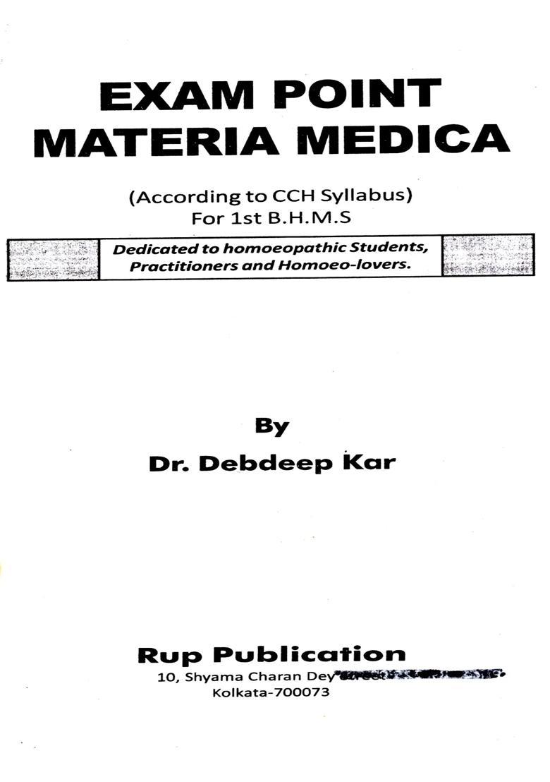 Exam Point Materia Medica (According to CCH Syllabus) For 1st BHMS - Indya