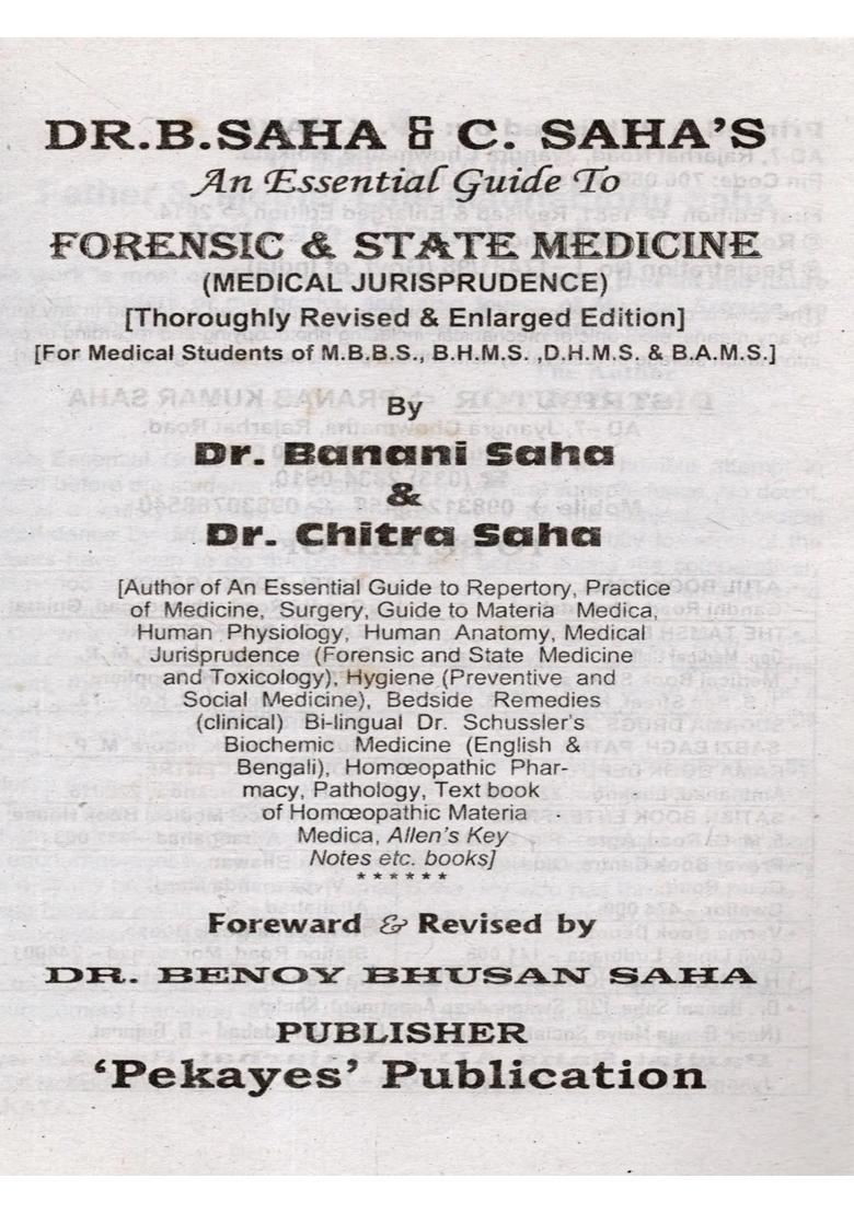 DR B SAHA C SAHAS- An Essential Guide to Forensic and State Medicine (Medical Jurisprudence- For Medical Students of MBBS, BHMS, DHMS BAMS) Set of 2 Volumes - Indya
