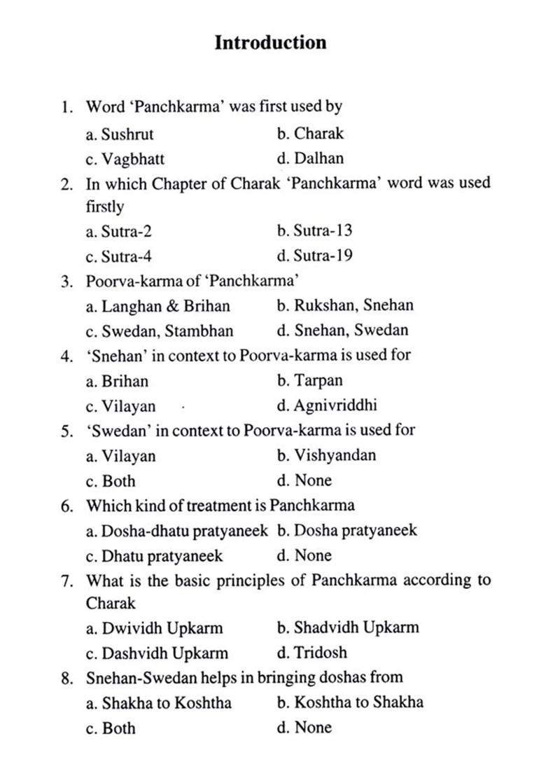 MCQs on Panchkarma - Indya