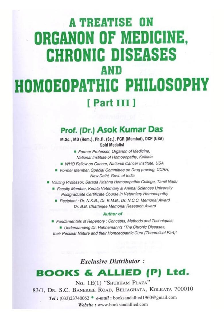 A Treatise on Organon of Medicine, Chronic Diseases and Homoeopathic Philosophy (Part-3) - Indya