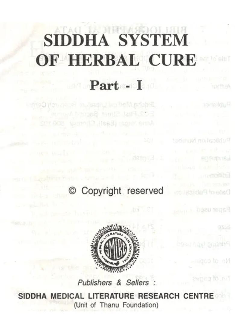 Sidha System of Herbal Cure- Set of 2 Parts (An Old and Rare Book) - Indya