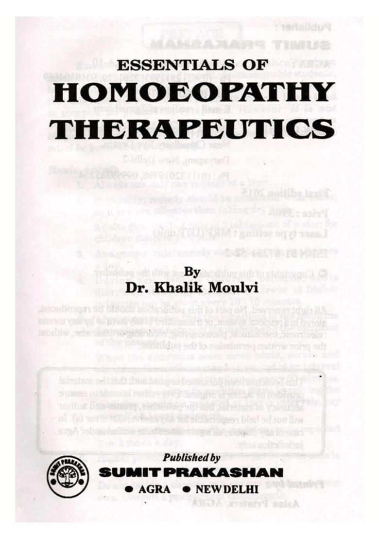 Essentials of Homoeopathy Therapeutics (Homoeopathic Therapeutics in Its Best Form) - Indya