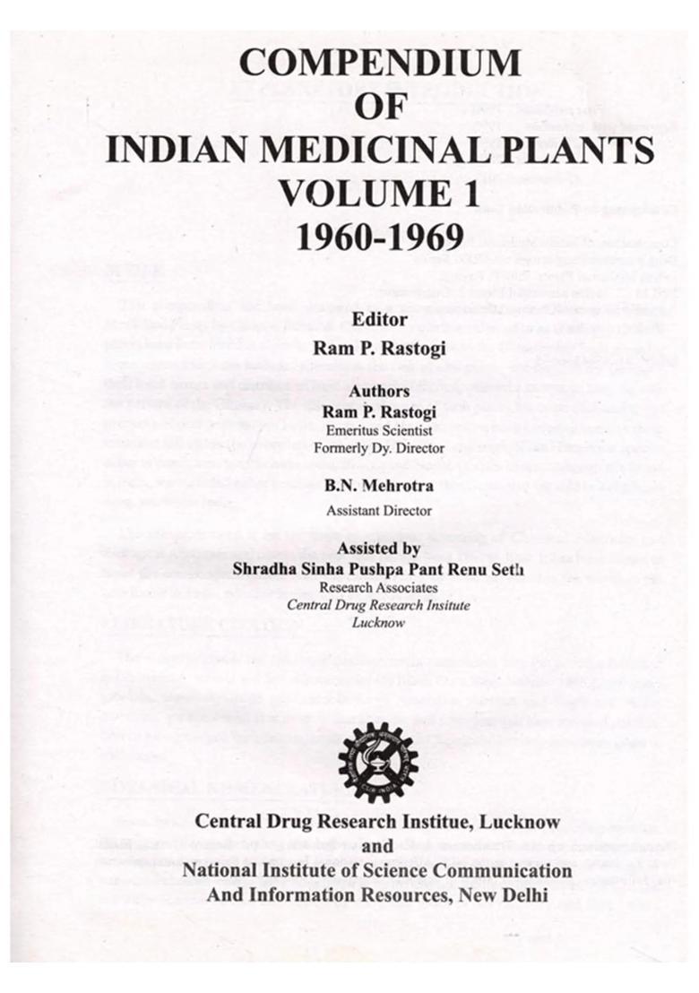 Compendium of Indian Medicinal Plants 1960-1969 in Volume 1 (An Old and Rare Book) - Indya