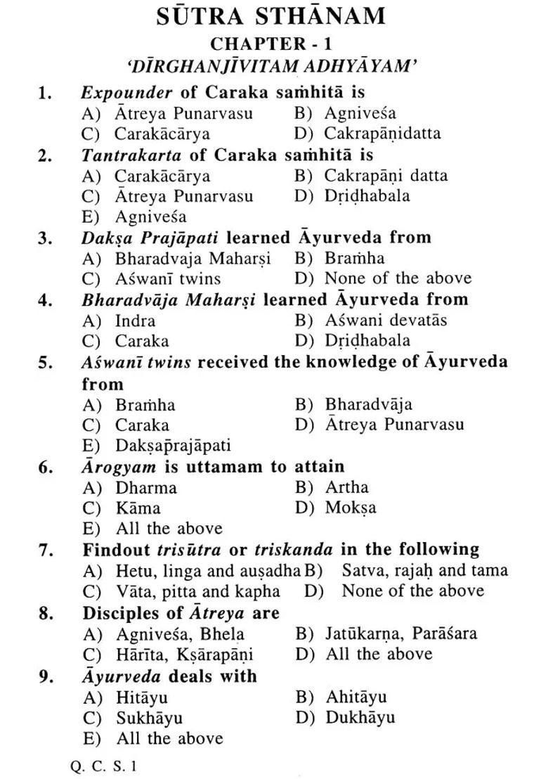 Multiple choice Questions on Caraka Samhita For Ayurvedic Competitive Examinations - Indya